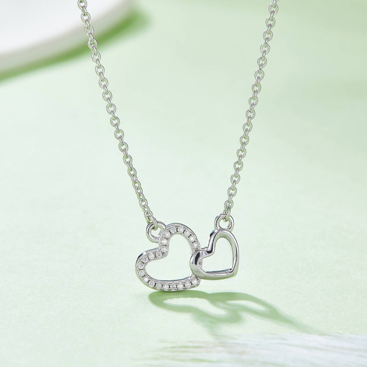 Double core heart-shaped pendant S925 silver Moissanite grade D 0.1CT